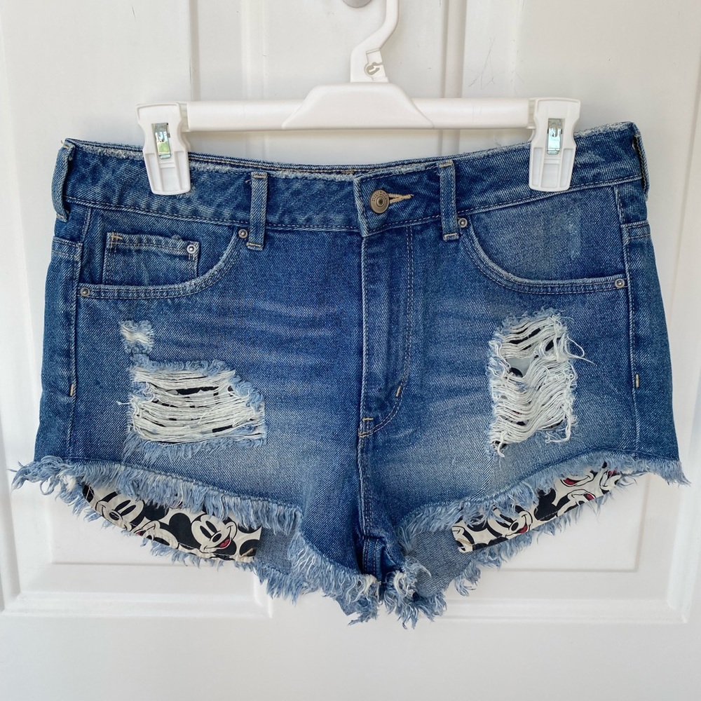 Divided by H&M Disney Mickey Mouse Distressed Denim Jean Shorts